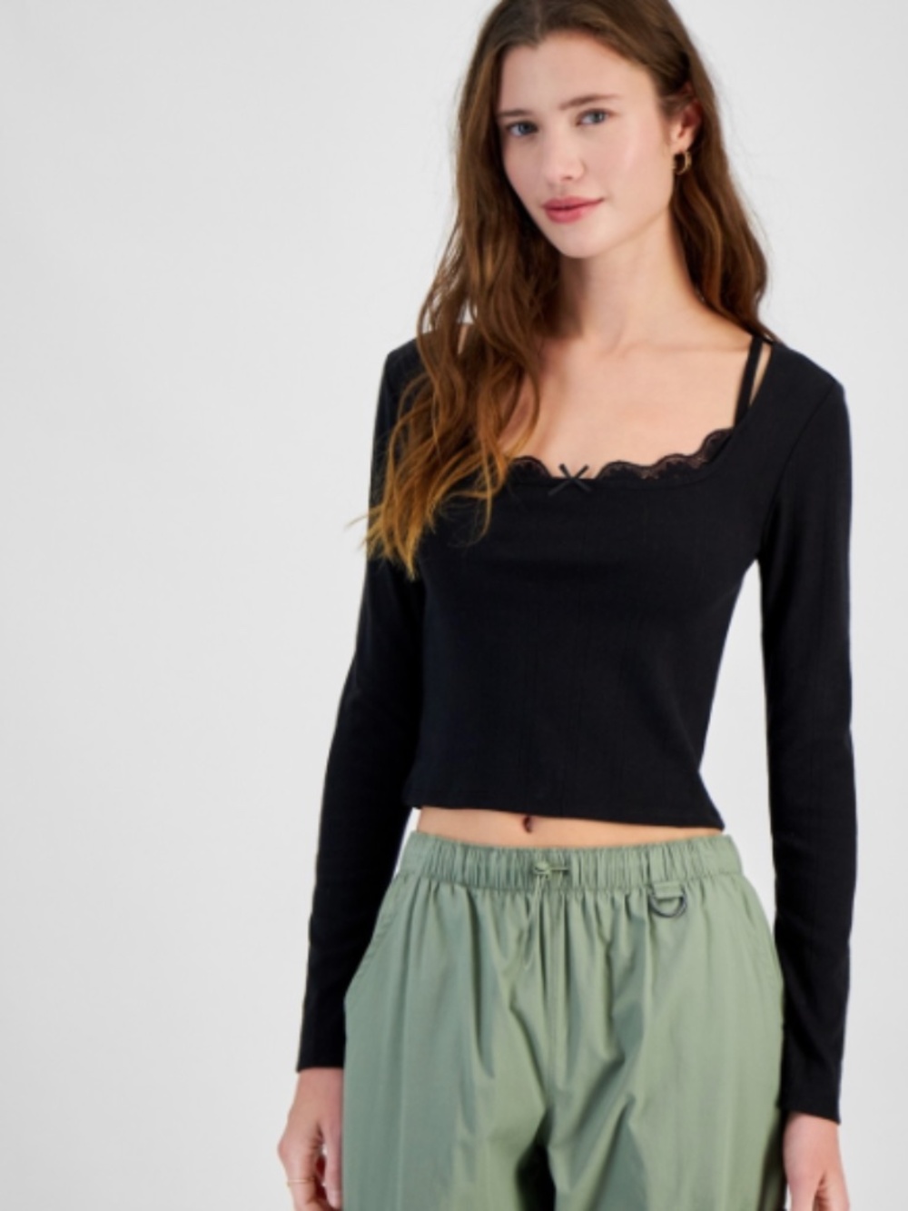 Sugar Moon Juniors' Layered-Look Pointelle Knit Top - Black SIZE S NWT